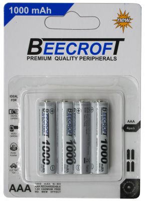 4 x NiMH AAA 1000MAh Rechargeable Batteries